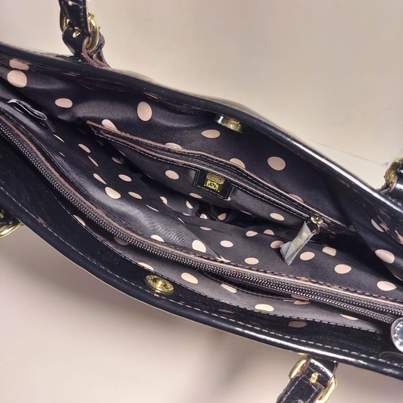 Anne Klein Shoulder Bag Black White Herringbone Textile Patent Leather Purse - Picture 8 of 13